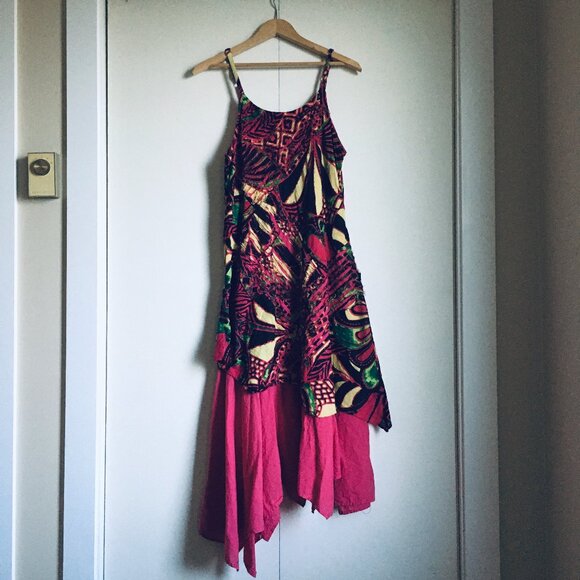 Pink Batik Womens Fairy Grunge Two Layer Handkerchief Hem Maxi Dress - Picture 2 of 16